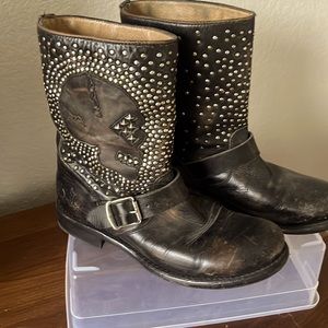FRYE studded ankle boots with skull embellishment!